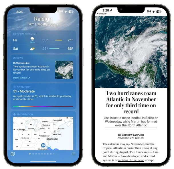 镇安苹果14维修分享iPhone 14手机如何看天气时顺带看新闻 